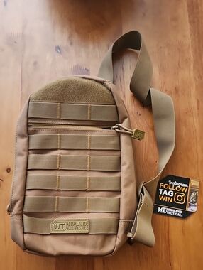 NWT Highland Tactical Expo EDC Sling Bag in a coyote brown shade